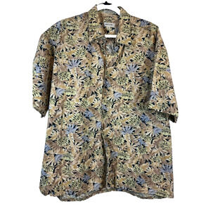 Vtg Pierre Cardin Shirt Mens XL Hawaiian Floral Leaves Short Sleeve Button D23